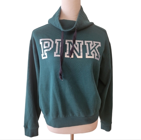 PINK Cowl Neck Green Sweatshirt Size Small - Picture 1 of 4